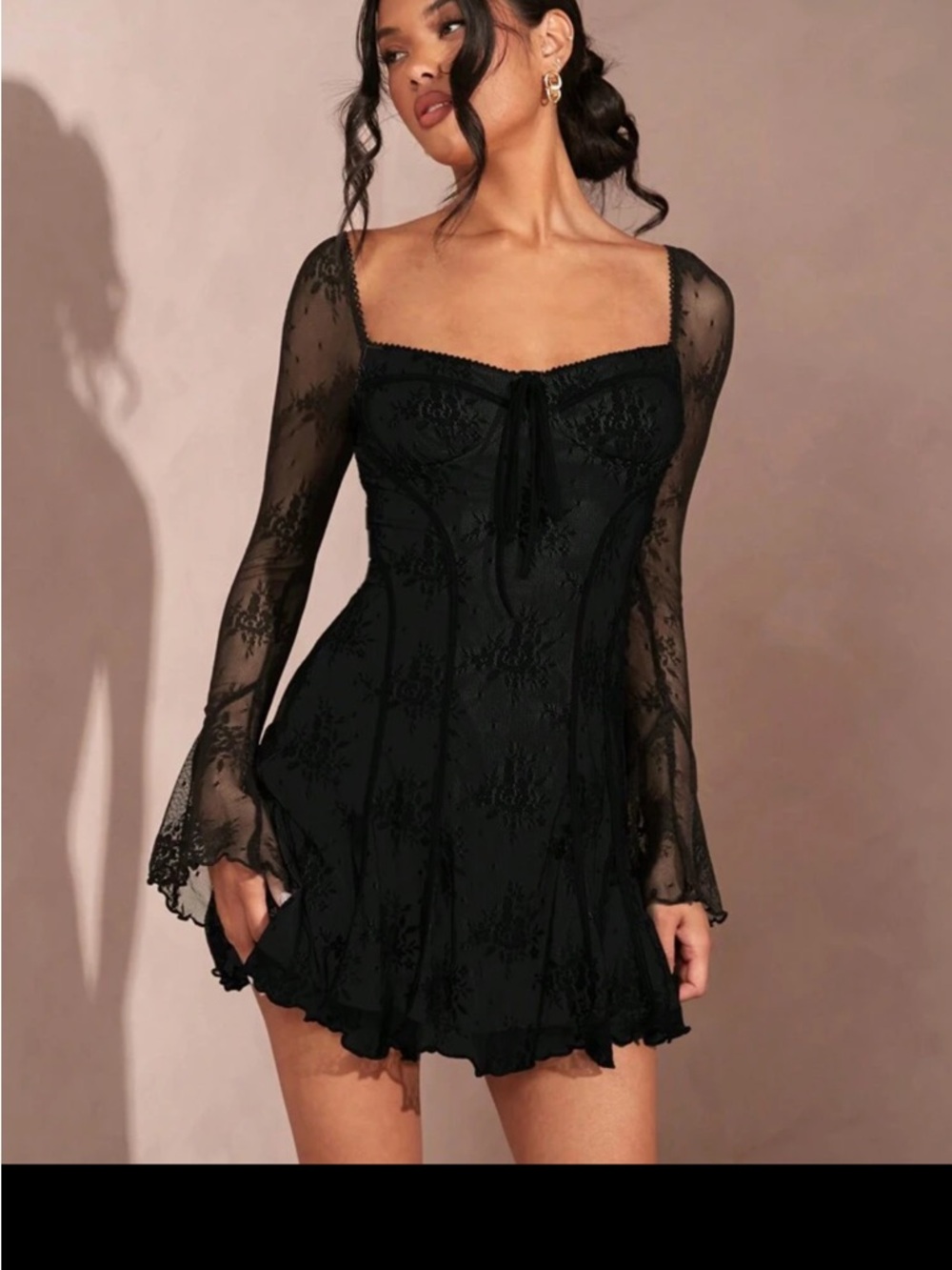 SHEIN Black Lace Mesh Sleeve Mini Dress